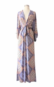 SELFIE LESLIE Dress Maxi Long Cream Blue Peach Boho Medium M - Picture 1 of 11