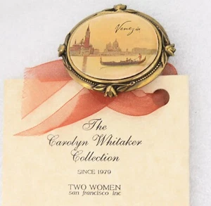 Antique Brass Brooch The Cameo Collection Carolyn Whitaker Two Women - VENEZIA - Picture 1 of 6
