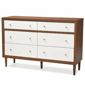 Baxton Studio Harlow 6 Drawer Double Dresser in White and Walnut - Picture 1 of 5