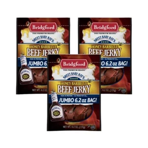Bridgford Sweet Baby Ray’s Beef Jerky Honey BBQ 6.2 oz Pack of 3 - High Protein - Picture 1 of 1