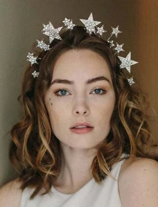 Silver Stars & Rhinestones & Faux Pearls Headband NEW headpiece Winter fashion - Picture 1 of 3