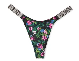 Victoria’s Secret Very Sexy Shine Rhinestone Thong Black Floral Colorful Sz M - Picture 1 of 4