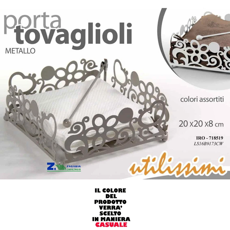 PORTATOVAGLIOLI ELEGANTE IN METALLO DA TAVOLA QUADRATO Cm 20X20X8 COLORI ASSOR. - Immagine 1 di 1