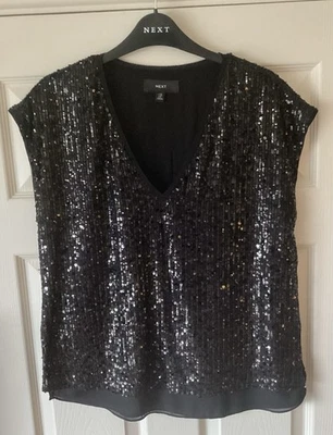 Next Women’s Sequin Top Black Size 12 Party Wear - Image 1 of 4