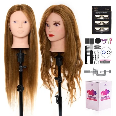 NEVERLAND BEAUTY & HEALTH 28" Trainingskopf 60% Echthaar Friseur-Mannequin-Kopf mit Tischklemme+Haar Set