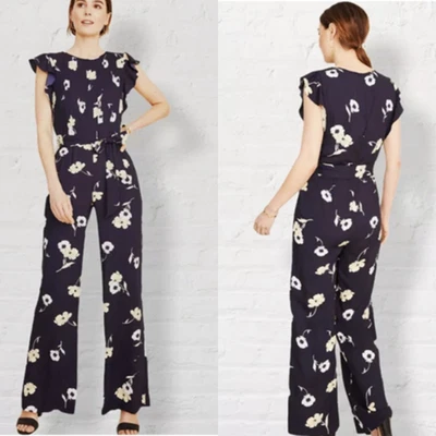 Nuevo con etiquetas Mono Ann Taylor Sunny Poppy con cinturón para mujer talla 00 cielo nocturno floral fluido Foto 1 de 4