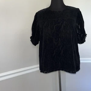 Camicia Anthropologie Parvati taglia XL nera pizzo velluto manica corta tunica gotica - Foto 1 di 14