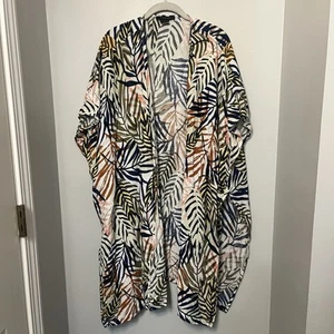 TAHARI Kimono Top Beach Cover Up Open Front OS Tropical Resort Linen Blend EUC - Picture 1 of 10
