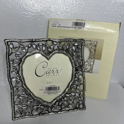Carr Burnes 4”x4” Picture Frame Metal Jeweled Genuine Crystal Heart tree Branch - Image 1 of 4