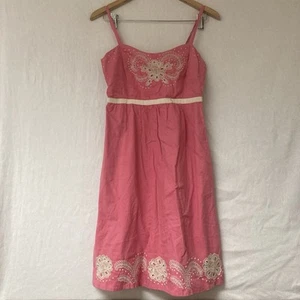 Abito donna MOULINETTE SOEURS Anthropologie linea A ricamato rosa cotone 2 - Foto 1 di 13