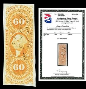 Scott R64a 1862 60c Imperf Inland Exchange Revenue Used VF Cat $120 w/ PSE CERT - Picture 1 of 1