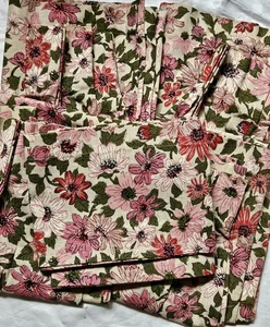 vintage pinch pleat drapery curtain panel 2 pair pink floral W/ Valances - Picture 1 of 24