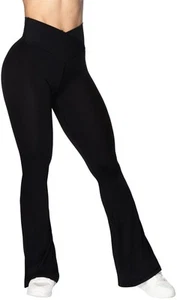 Flare Leggings, Crossover Yoga Pants with Tummy Control, High-Waisted and Wid... - Picture 1 of 7