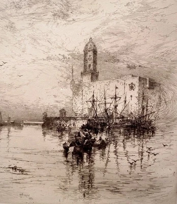 THOMAS MORAN - "Vera Cruz" - Gravura antiga emoldurada assinada em placa - Imagem 1 de 4