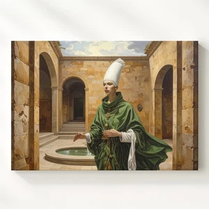 Mystische Figur im Hof Canvasenigmatische Präsenz mit altem Stein - Bild 1 von 8