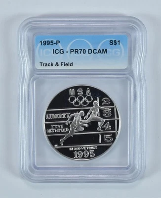 1995-P Olympic Track & Field Commemorative Silver Dollar PR70 DCAM ICG *7617 - Image 1 of 4