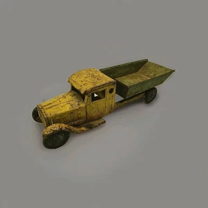 Antique 23" Steelcraft Pressed Steel Green And Yellow Mack Dump Truck - Picture 1 of 14