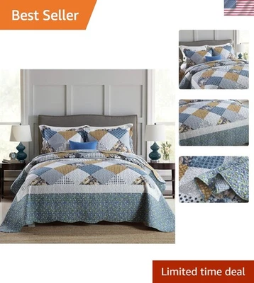 Juego de edredón King reversible de 3 piezas en retazos florales para comodidad redonda Foto 1 de 4