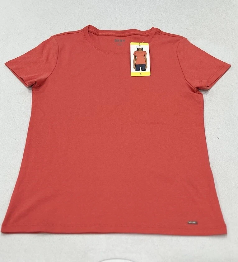 DKNY Women's Cotton Crew Neck Short Sleeve T-Shirt Coral Size S
