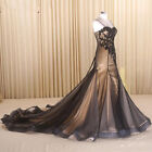 Mermaid Wedding Dresses Champagne with Black Appliques Beaded Gothic Bridal Gown