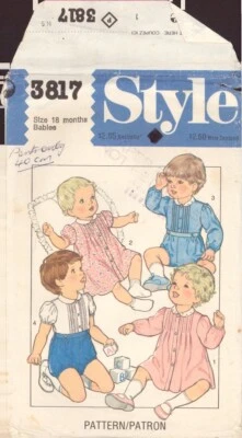 Style 3817 Sewing Pattern Babies' Dress and Romper, Size 18 months, Cut Complete Foto 1 de 2