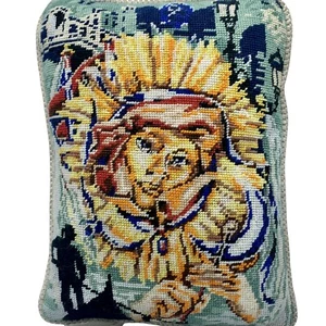 Handmade Wool Needlepoint Pillow Sun Goddess 14x12 Sofa Throw Cushion Boho Queen - Picture 1 of 12