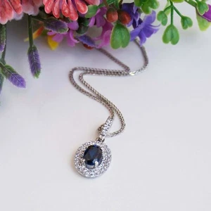 2.50CT Oval Cut Lab-Created Sapphire Double Halo Pendant 14K White Gold Plated - Picture 1 of 4