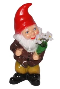 Gartenzwerg Scherzbewegungsmelder Zwerg mit Blumenstrauß H 45 cm Dekofigur - Bild 1 von 4