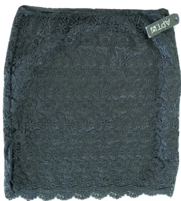 APT. 9  Black Floral Lace Skirt Sz 10 Straight Lined Scalloped Hemline - Image 1 of 4