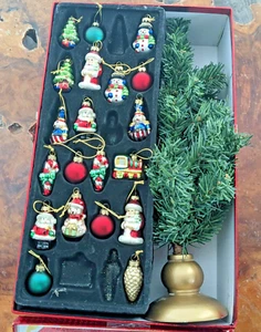 Miniature Glass Ornaments Santa, Snowmen, Candy Canes Set Of 20 And 16" Tree - Picture 1 of 10