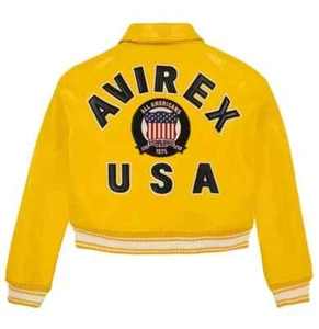 NEW Women's Yellow Avirex Cropped Moto Leather Jacket NWT Free Shipping - Picture 1 of 7