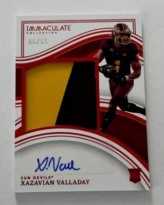 Xazavian Valladay 2023 Immaculate Rookie Patch Auto RUBY /65 Arizona State RC - Image 1 of 3