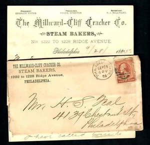 PH60 1885 Phil. Pa. Cover Letter Advt. Millward Cliff Cracker Co. Steam Bakers - Picture 1 of 2