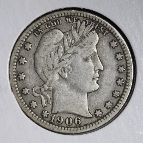 1906 Barber Silver Quarter CHOICE XF E257 SNE Cover