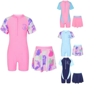 Kids Girls Wetsuit Front Zipper Closure Bathing Suit Quickly Dry Swimwear Beach - Picture 1 of 13