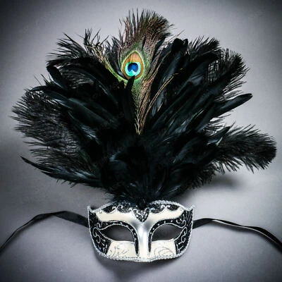 Venetian Mardi Gras Top Peacock Large Feather Masquerade Ball New Year Party - Image 1 of 4