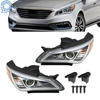 Halogen For 2015-2017 Hyundai Sonata Clear Lens Headlights Assembly LH+RH 2PCS - Image 1 of 4