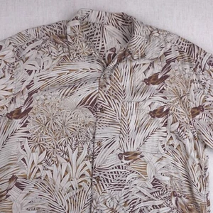 Jos A Bank Button Down Casual Shirt Size Medium Brown Hawaiian Birds Relax Coast - Picture 1 of 12