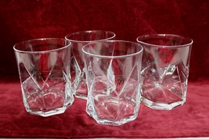 Set of 4 Faceted Clear Double Old Fashioned Glasses 4.25 " x 3 3/8 " 13 oz - Picture 1 of 3