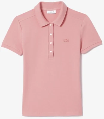 Lacoste Ladies L.12 Slim Fit Stretch Mini Pique Polo Shirt in Rose Pink. C5