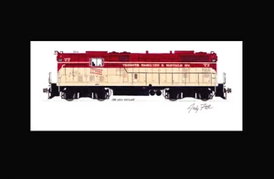 Toronto, Hamilton & Buffalo GP7 11""x17"" estampado enmarañado firmado por Andy Fletcher - Imagen 1 de 1