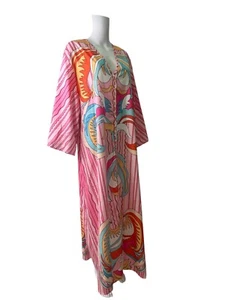 Vintage Maxi Shirt Dress Size 2XL Womens EU48 Pink Floral V-Neck Mix Kimono - Picture 1 of 11