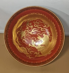 ANTIQUE JAPANESE PORCELAIN BOWL Phoenix Dragon RED GOLD BLACK MEIJI PERIOD JAPAN - Picture 1 of 6
