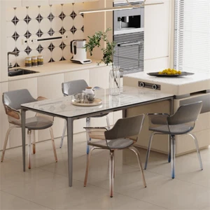 High End Dining Table White Marble Kitchen Table Stable Flush Frame f 4-6 People - Picture 1 of 11