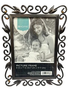 Aged Bronze/Wrought Iron Look Picture Frame Metal Open Scrolls Gems 5x7 Photo - Picture 1 of 7