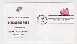 TurtlesTradingPost- Coral Pink Rose #3052- 1999 FDC Sherman Cachet - Picture 1 of 1