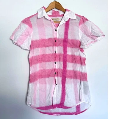 Camisa BURBERRY London rosa branca nova xadrez algodão manga curta botão para baixo 10 - Imagem 1 de 4