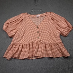 LC Lauren Conrad Crop Top Damen Petite XL braun kariert Ärmel Cottagecore - Bild 1 von 9