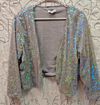 Chaqueta Joan Rivers Lentejuelas Iridiscentes 1X Encogerse de hombros Noche Brillante Vacaciones Foto 1 de 4