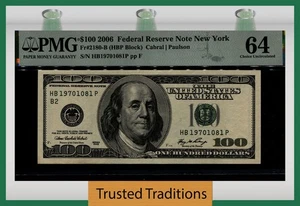 TT FR 2180-B 2006 $100 FRN NEW YORK (HBP BLOCK) PMG 64 CHOICE UNCIRCULATED - Picture 1 of 2